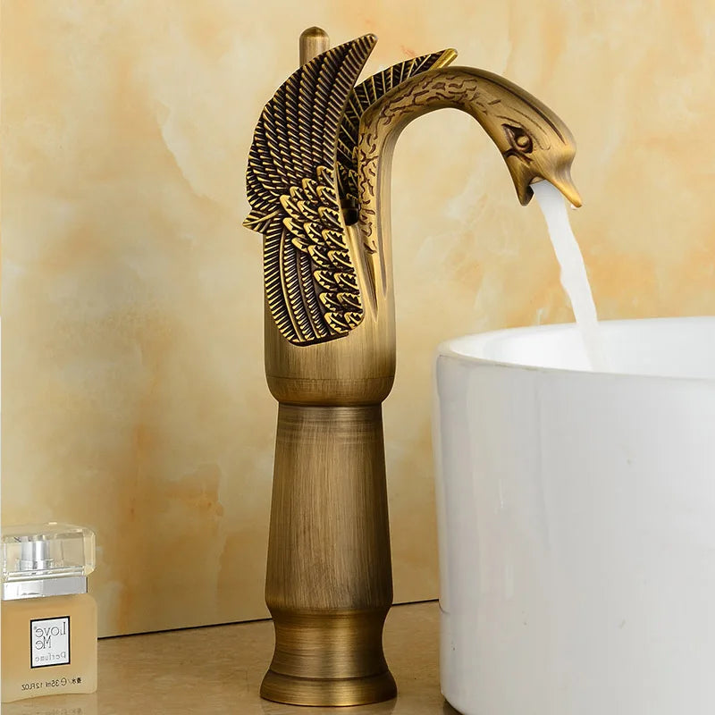 Golden Swan Bathroom Basin Faucet Deck Installation Mixer Taps Hot and Cold Water Basinwash Sink Mixer Taps Brass Crane