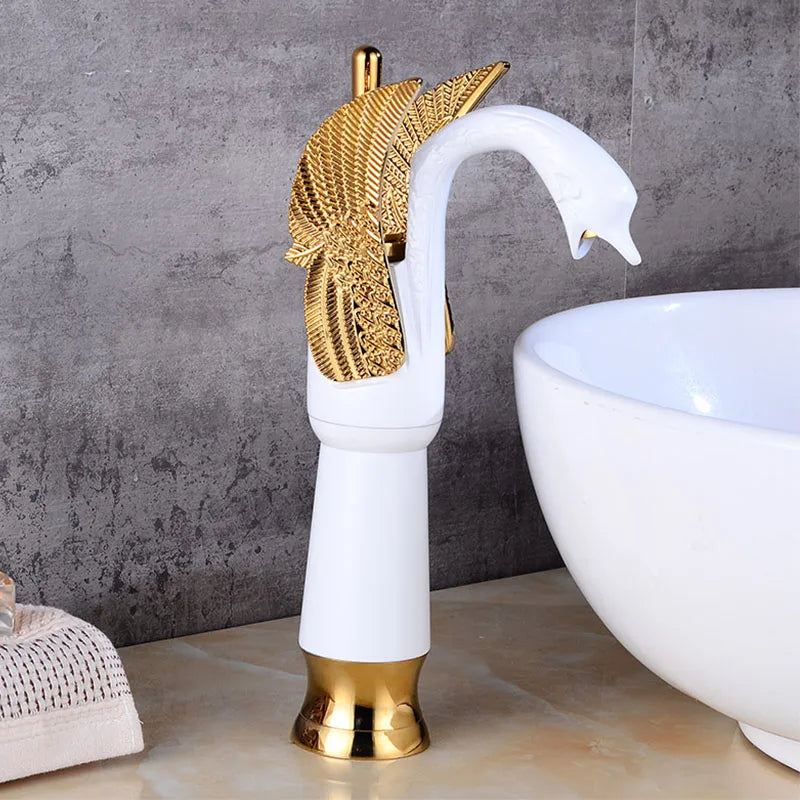 Golden Swan Bathroom Basin Faucet Deck Installation Mixer Taps Hot and Cold Water Basinwash Sink Mixer Taps Brass Crane