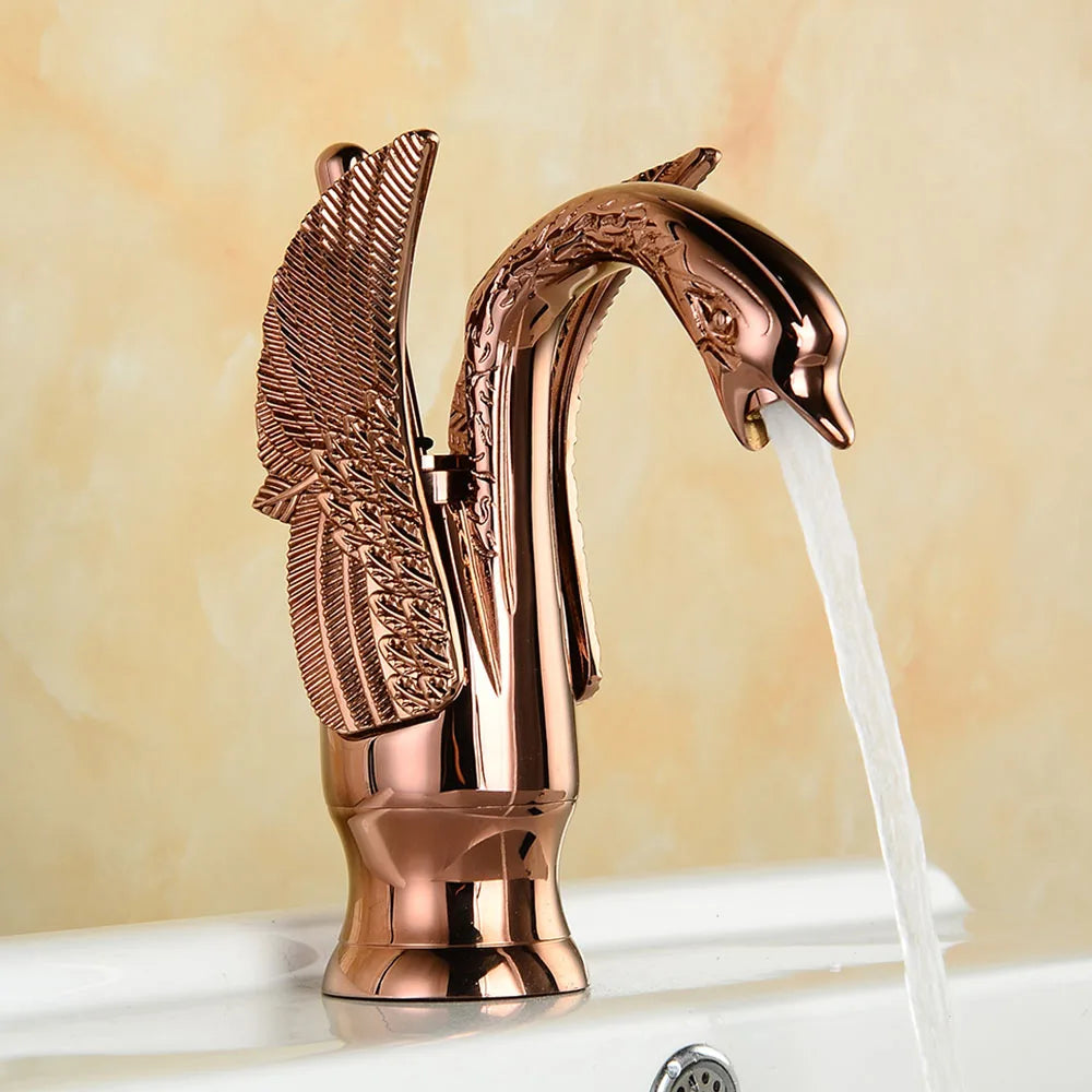 Golden Swan Bathroom Basin Faucet Deck Installation Mixer Taps Hot and Cold Water Basinwash Sink Mixer Taps Brass Crane