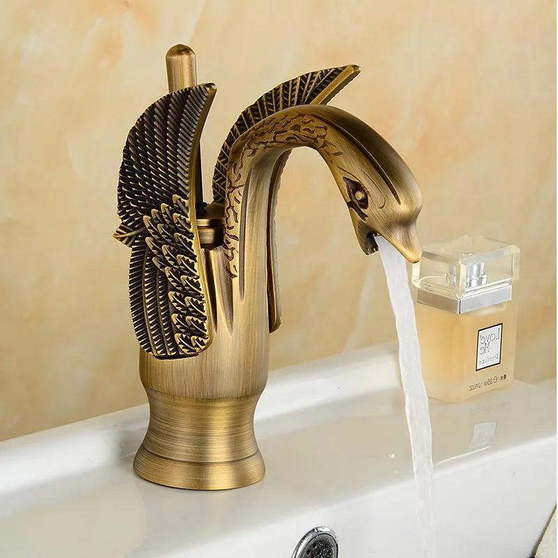 Golden Swan Bathroom Basin Faucet Deck Installation Mixer Taps Hot and Cold Water Basinwash Sink Mixer Taps Brass Crane