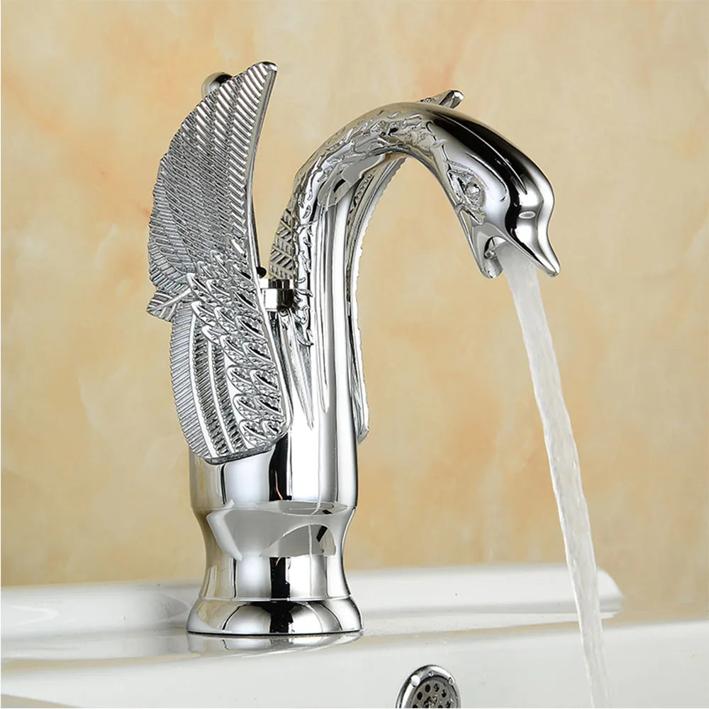 Golden Swan Bathroom Basin Faucet Deck Installation Mixer Taps Hot and Cold Water Basinwash Sink Mixer Taps Brass Crane