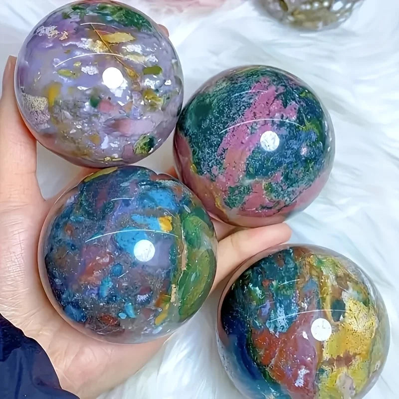 1Pc 7 8Cm Wholesale Natural Ocean Jasper Sphere Crystal Ball Good Pattern Healing Decoration