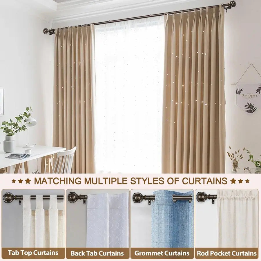 1 Inch Double Curtain Rods for Windows 36 to 72 Inches 36 FeetBronze Heavy Duty Double Curtain Rod, Telescoping Drapery Rod with