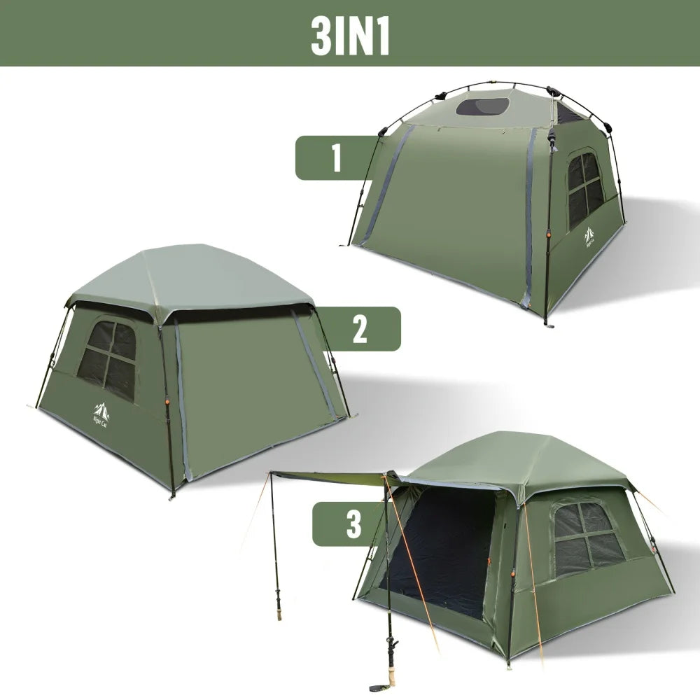 Night Cat 4 Person Pop Up Camping Tent, Blackout Cabin Tent with Vestibule & Rainfly, Waterproof Instant Easy Setup Family Tent, Dark Room Outdoor Tent for Camping, Hiking, Backyard