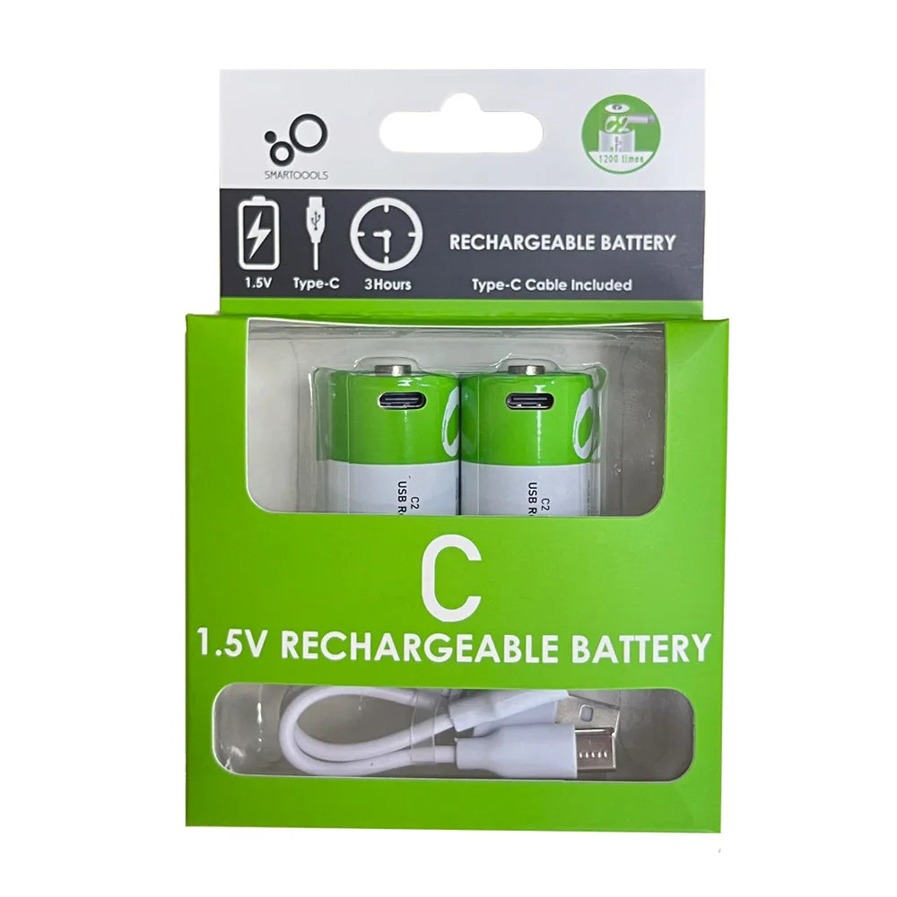 Fast Charge USB AAA/AA/9V/C2/D1 Rechargeable Li-ion Batteries AAA Battery 550mWH / AA Battery 2600mWH /D size With Type C Cable