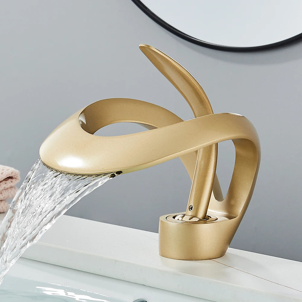 Rozin Luxury Black Basin Faucet Grey Bathroom Waterfall Mixer Tap Brass Deck Mount Modern Style Hot Cold Water Sink Mixer Crane