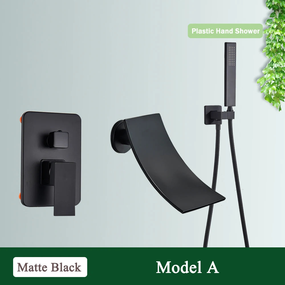 Rozin Bathroom Faucets For Bathtub Wall Mounted Waterfall Shower Faucet System Embedded Box Hidden Mixer Tap With Bath Tub Spout