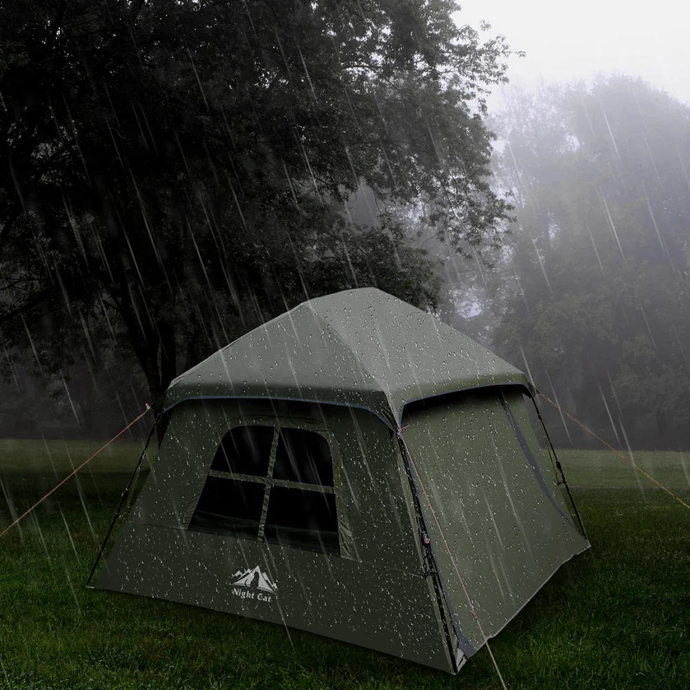 Night Cat 4 Person Pop Up Camping Tent, Blackout Cabin Tent with Vestibule & Rainfly, Waterproof Instant Easy Setup Family Tent, Dark Room Outdoor Tent for Camping, Hiking, Backyard