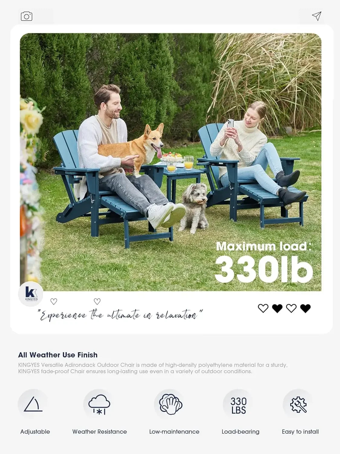Folding Adjustable Adirondack Chairs with Ottoman & 2 Cup Holders Set of 2, HDEP Multifunctional Adirondack Chair with Footrest