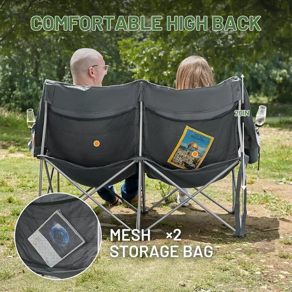 Durable Outdoor Camping Loveseat Chair, Suitable for Campsites, Patios, and Sports Events, Supports 600 lbs