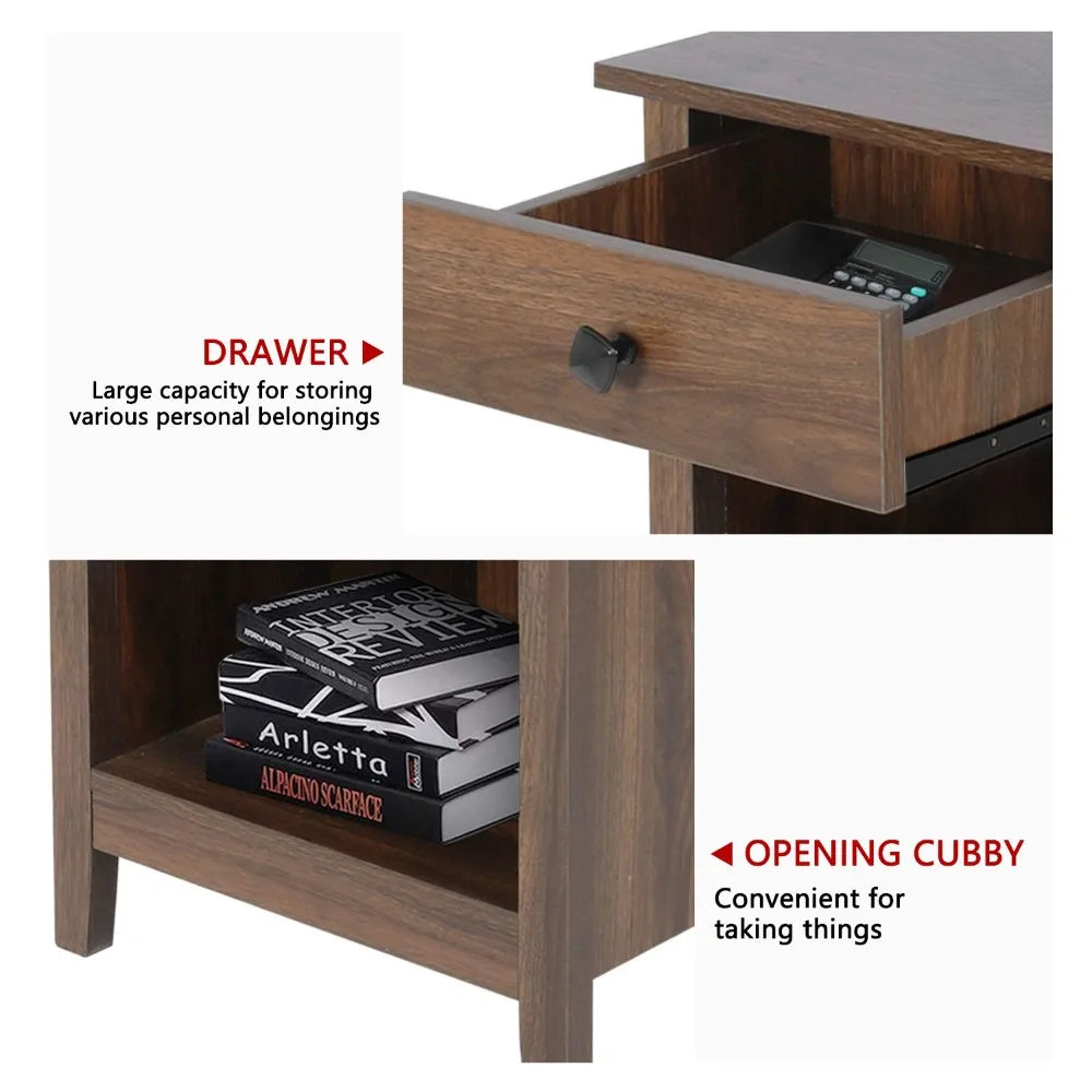 Bedroom Nightstands - Set of 2 Wooden Night Stands with Drawer for Home Bedside End Table Large Storage Furniture,, Customized