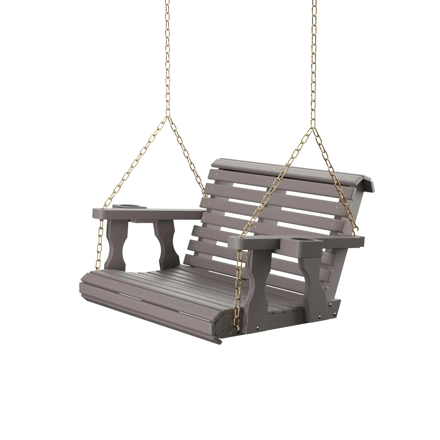 Amish Casual Heavy Duty 700 Lb Capacity Porch Swing with Cup Holders (4 Foot, Cedar Stain) – Wooden Outdoor Roll Back Swing
