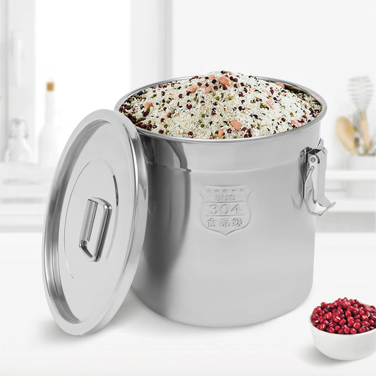 21L Stainless Steel Airtight Rice Bucket Canister Kitchen Food Storage Container 304 Stainless Steel Rice Container with Lid