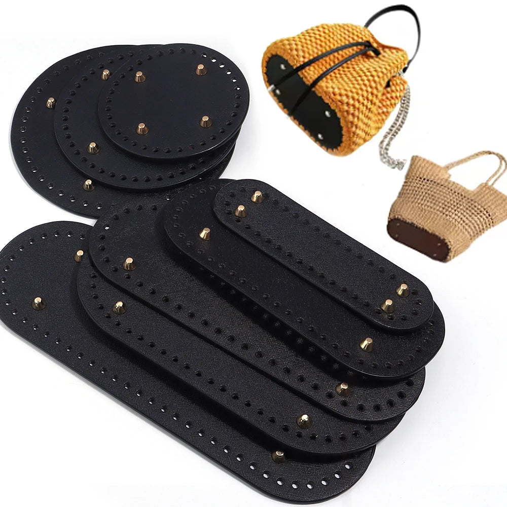 PU Leather Oval/Round Long Knitting Crochet Bags Bottom for DIY Weaving Supplies Home Decor Crochet Bag Bottom Accessories