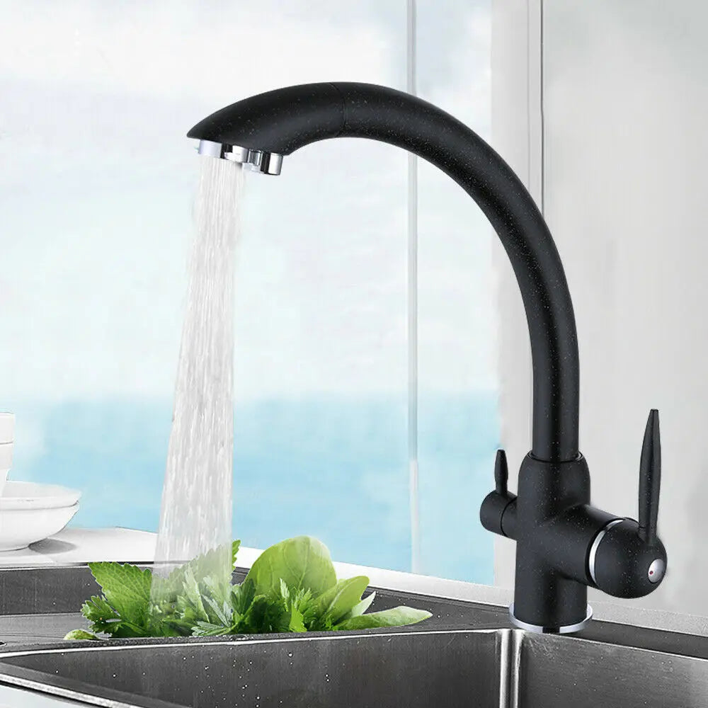 Black Three-Way Faucet Kitchen Sink Mixer Tap with Waste for Island Sink Three-Way Mixture Tap for Bathroom