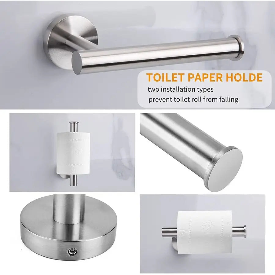 8 Piece Brushed Nickel Bathroom Hardware Set, 24inch Bathroom Towel barTowel RingToilet Paper Holder Robe Towel Hook, SUS304 Sta