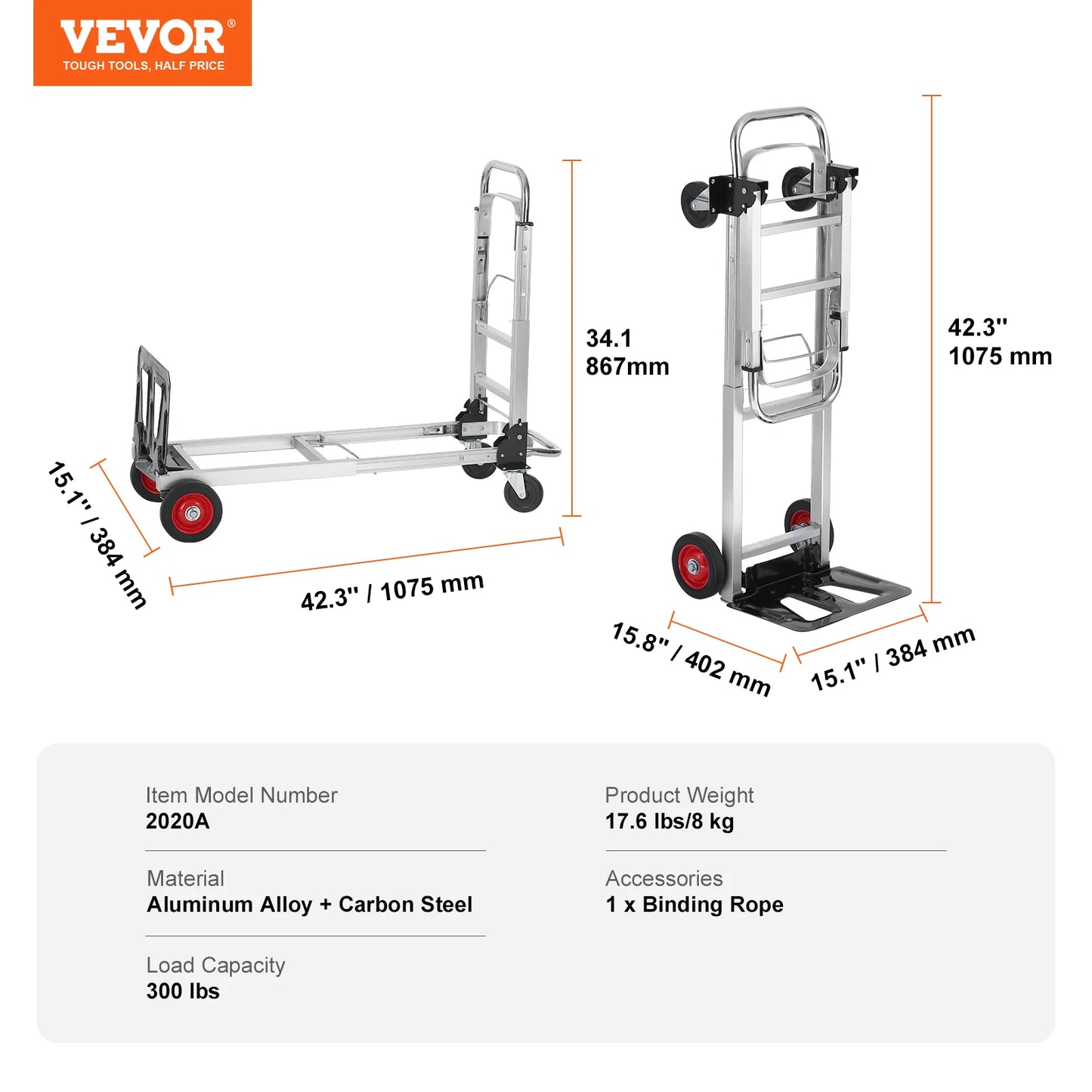 SucceBuy 400lbs Folding Hand Truck Lightweight Dolly with Wheels Foldable Luggage Utility Cart for Transport Moving in Warehouse