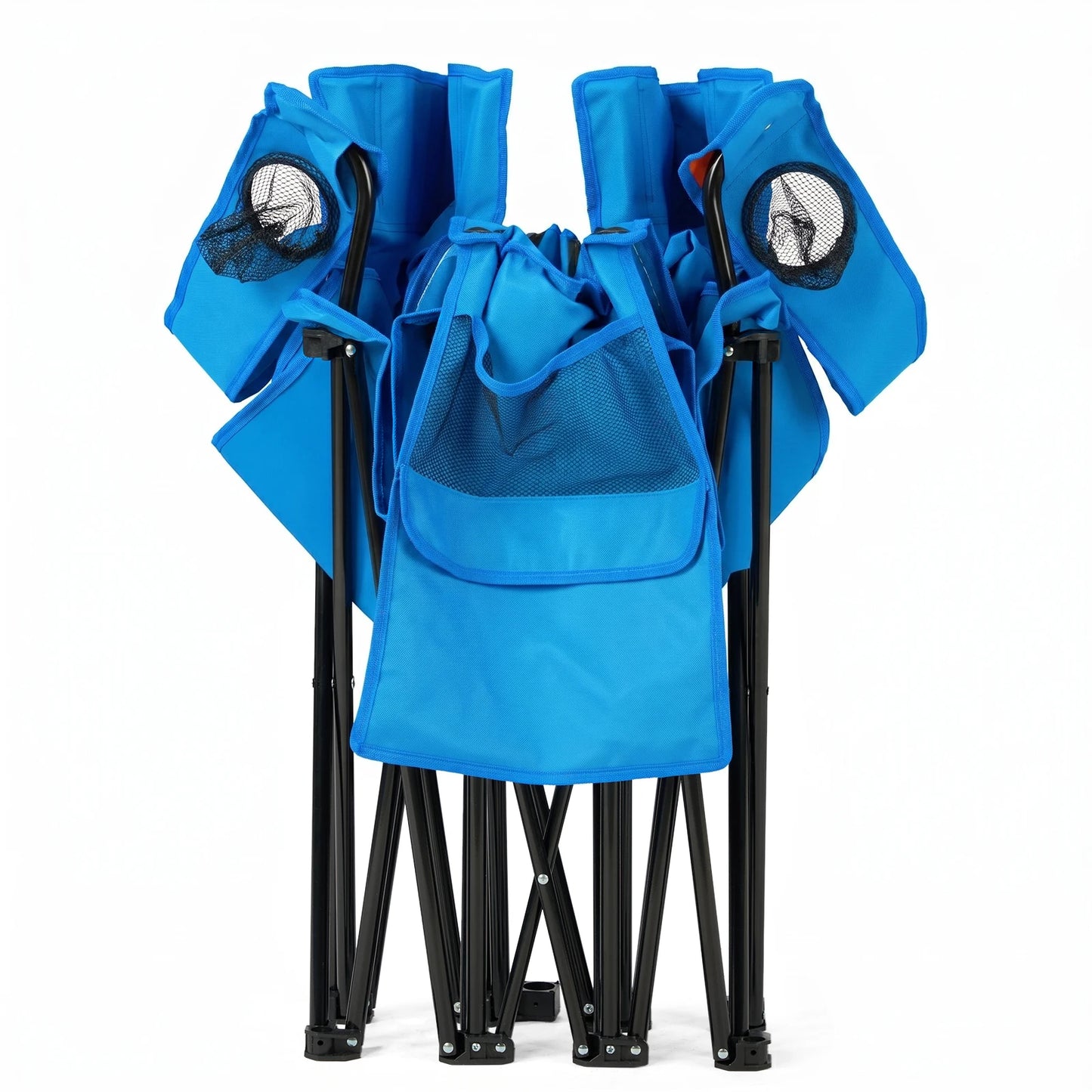 55.91"*19.69"*31.50"Double Folding Beach Chair with Removable Adjustable Umbrella, 2-Person XL Camping Chair with Cooler Bag, Cup Holders, Side Pocket, Heavy Duty 529 lbs Load, Oxford Cloth Iron Frame for Outdoor, Beach, Camp