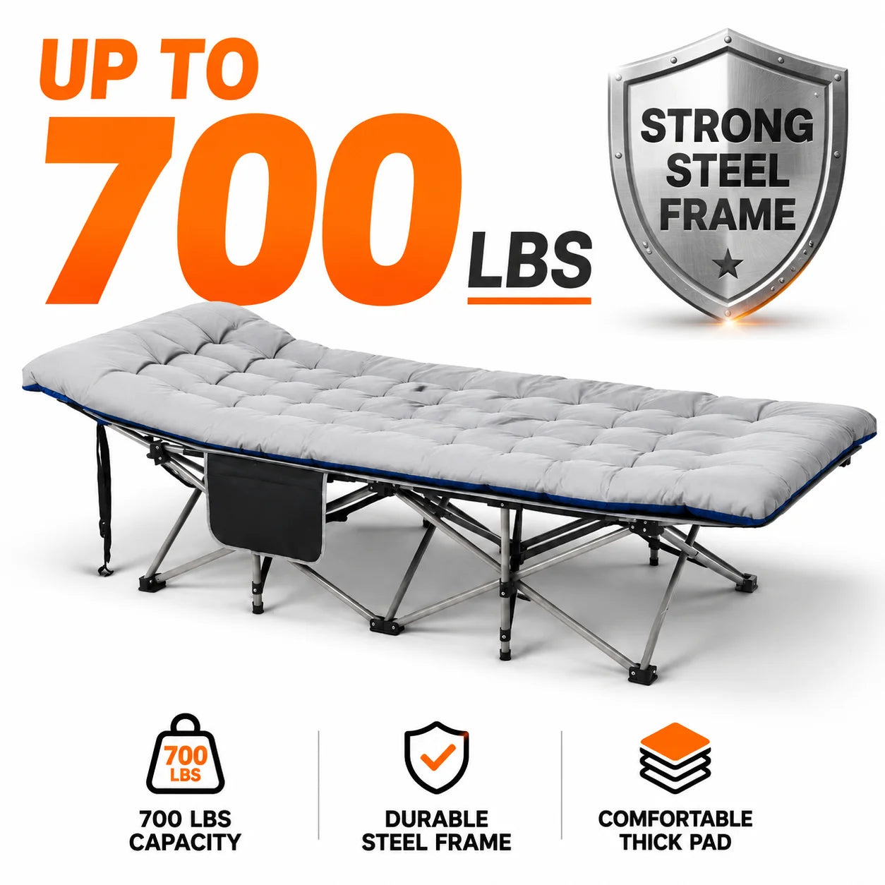 Portable Foldable Camping Cot with Thick Padded Mattress Comfortable Sleeping Bed with Sturdy Frame Compact Folding Guest Bed for Adults Easy Storage and Carrying for Outdoor Camping Travel Office Nap Patio Bedroom and Home U