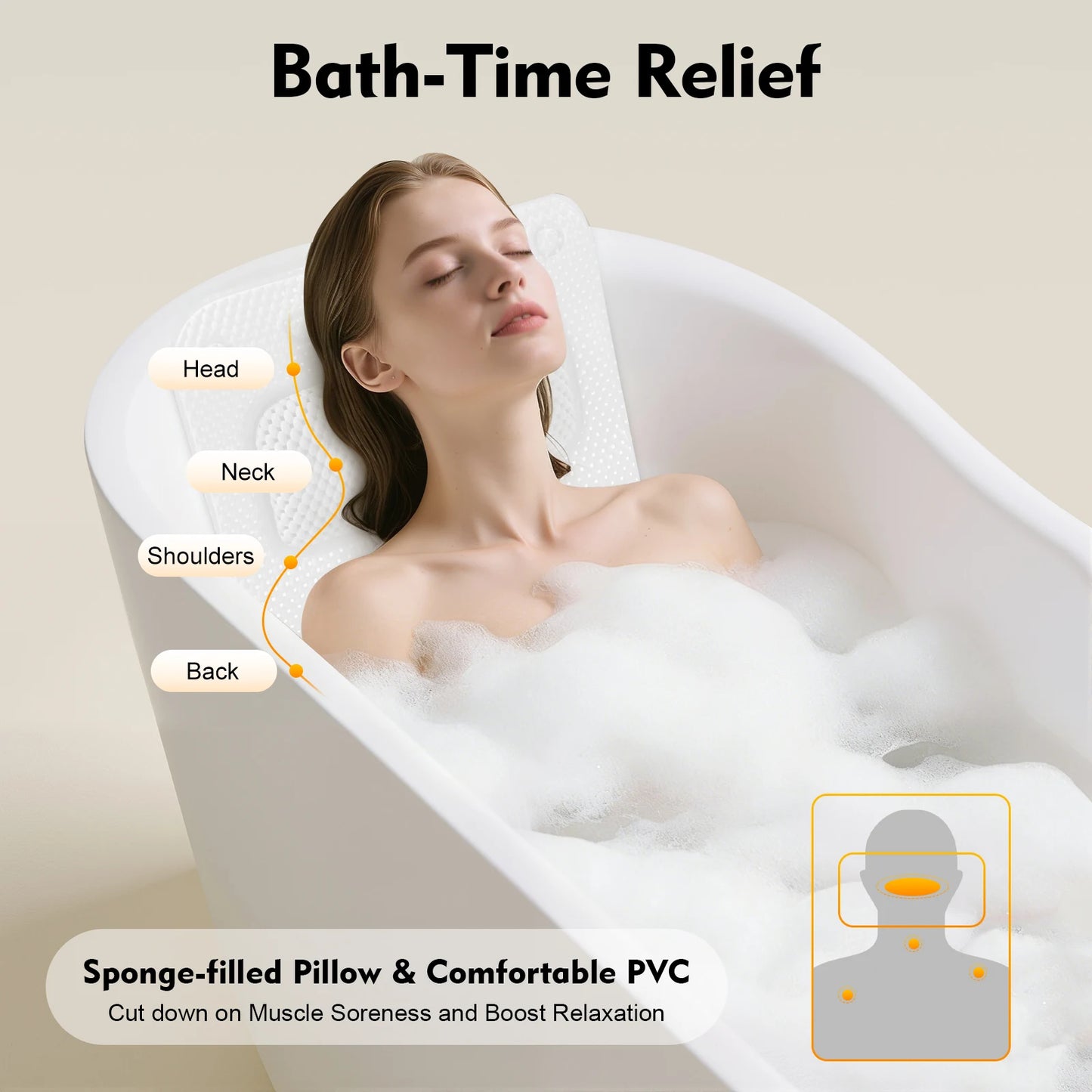 Bathtub Mat with Pillow, PVC Foaming Bath Tub Cushion for Adults, Lightweight & Machine Washable Breathable Mat for Home/Spa