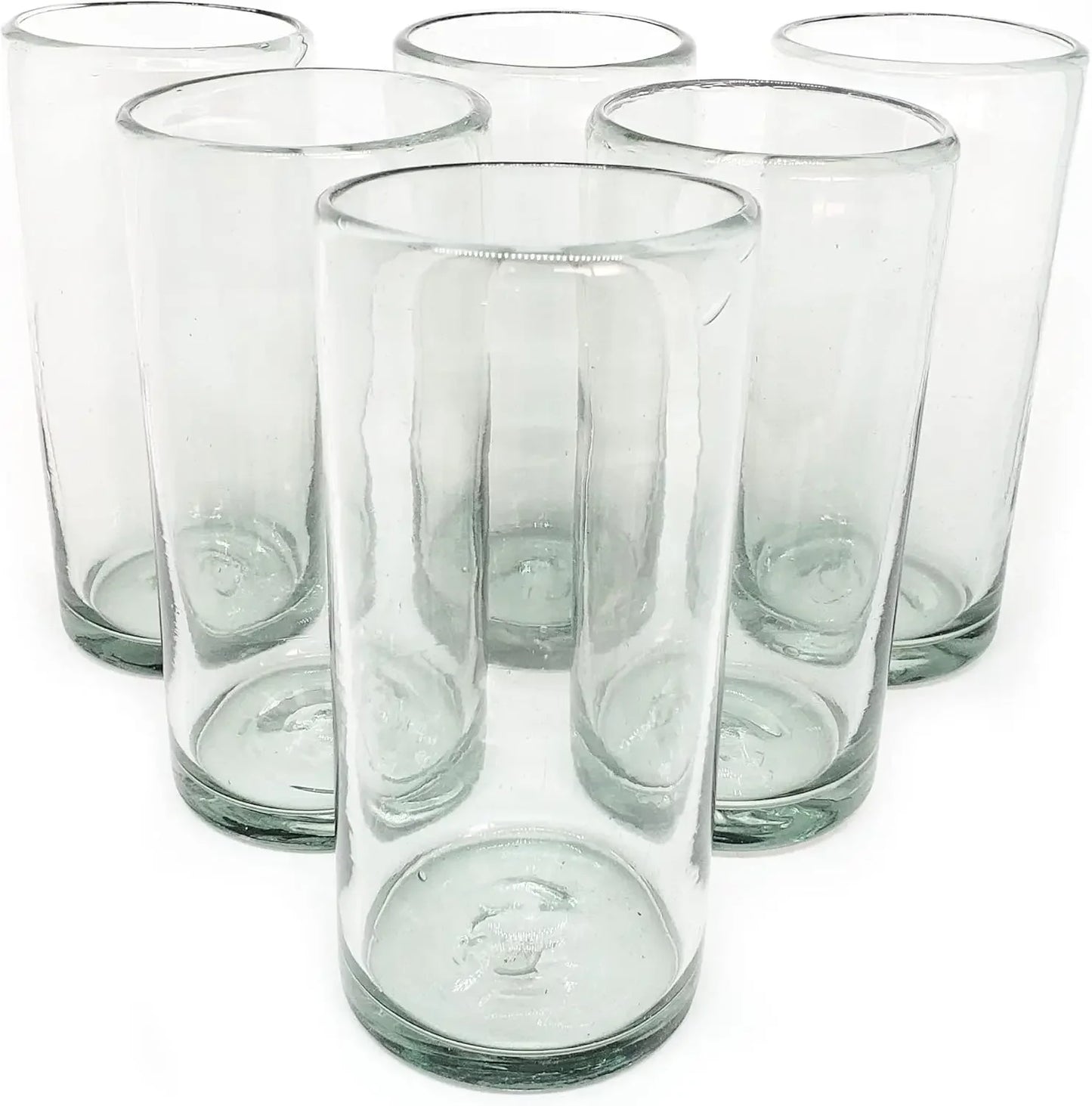 Clear 20 oz Tall Iced Tea Glasses (set of 6), Hand Blown Mexican Glassware, Recycled Glass Drinking Glasses, Lead-Free, Cocktail