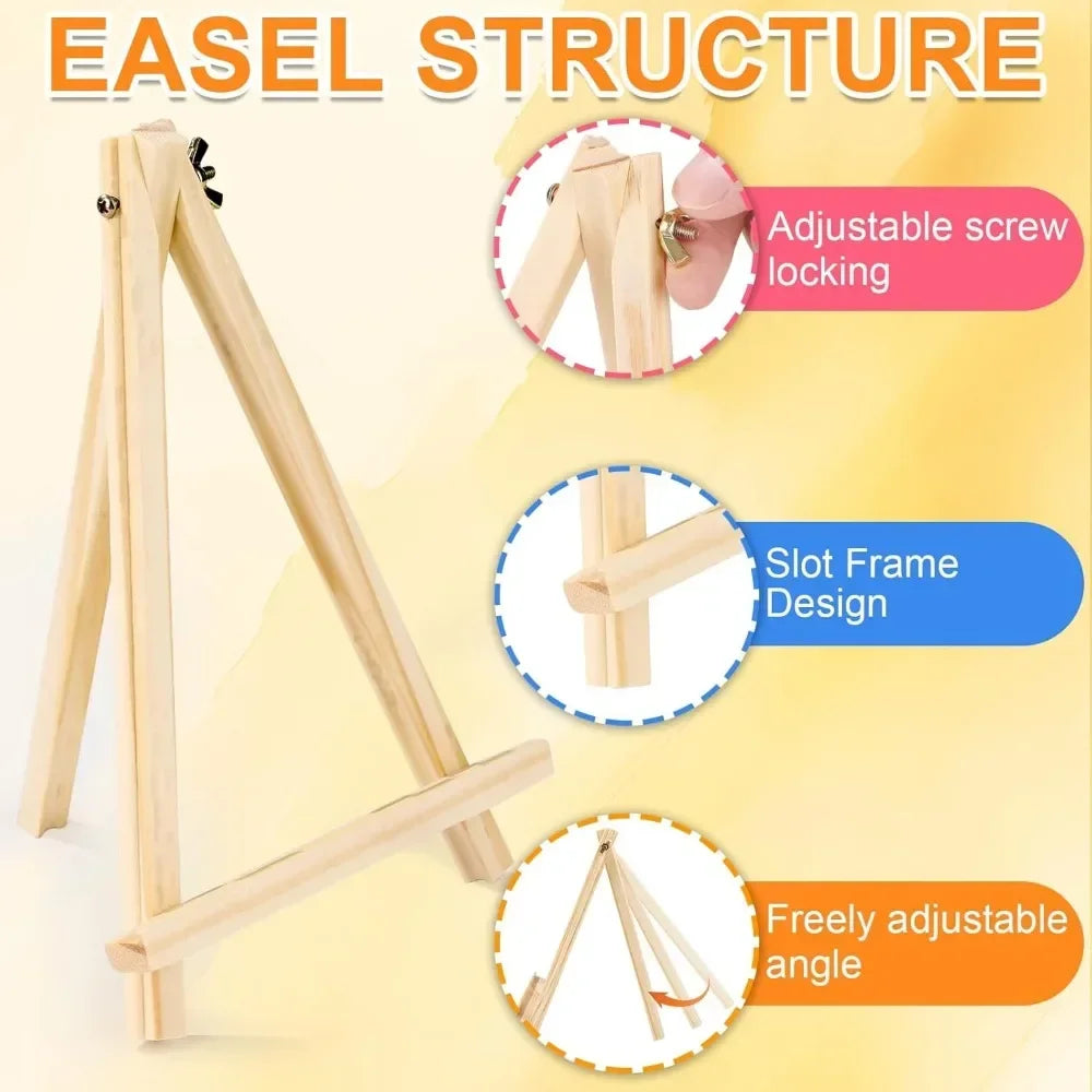 4 packs of 9-inch wooden easels, easel holders for painting canvases, arts and crafts, tripods, painting party easels