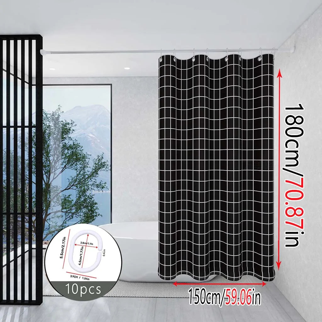 High - Quality Black Grid Design Polyester Shower Curtain, Perfect for Bathroom Decoration