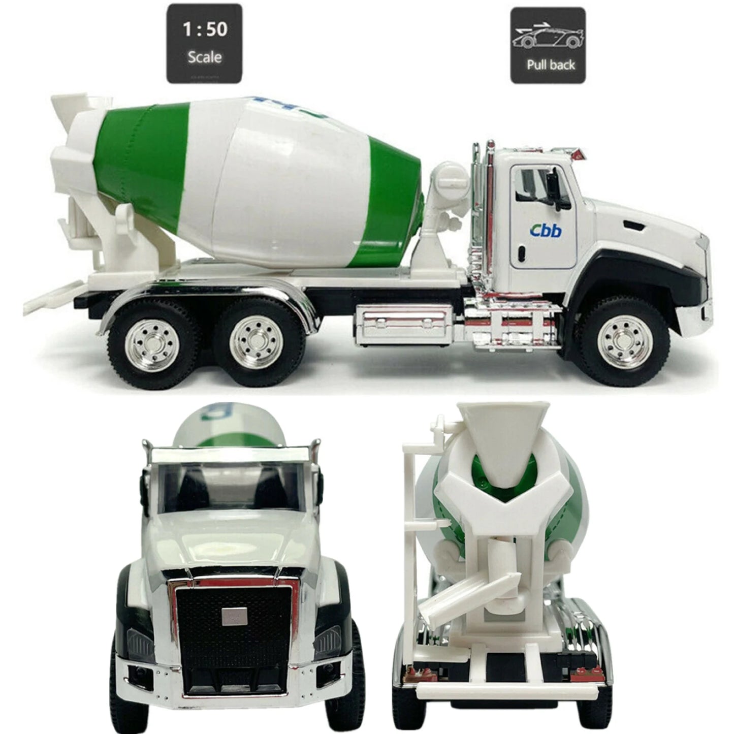 1:50 Scale Engineering Mixer Excavator Alloy Metal Diecast Car Model Truck Pull Back Kids Toy Vehicle Gifts