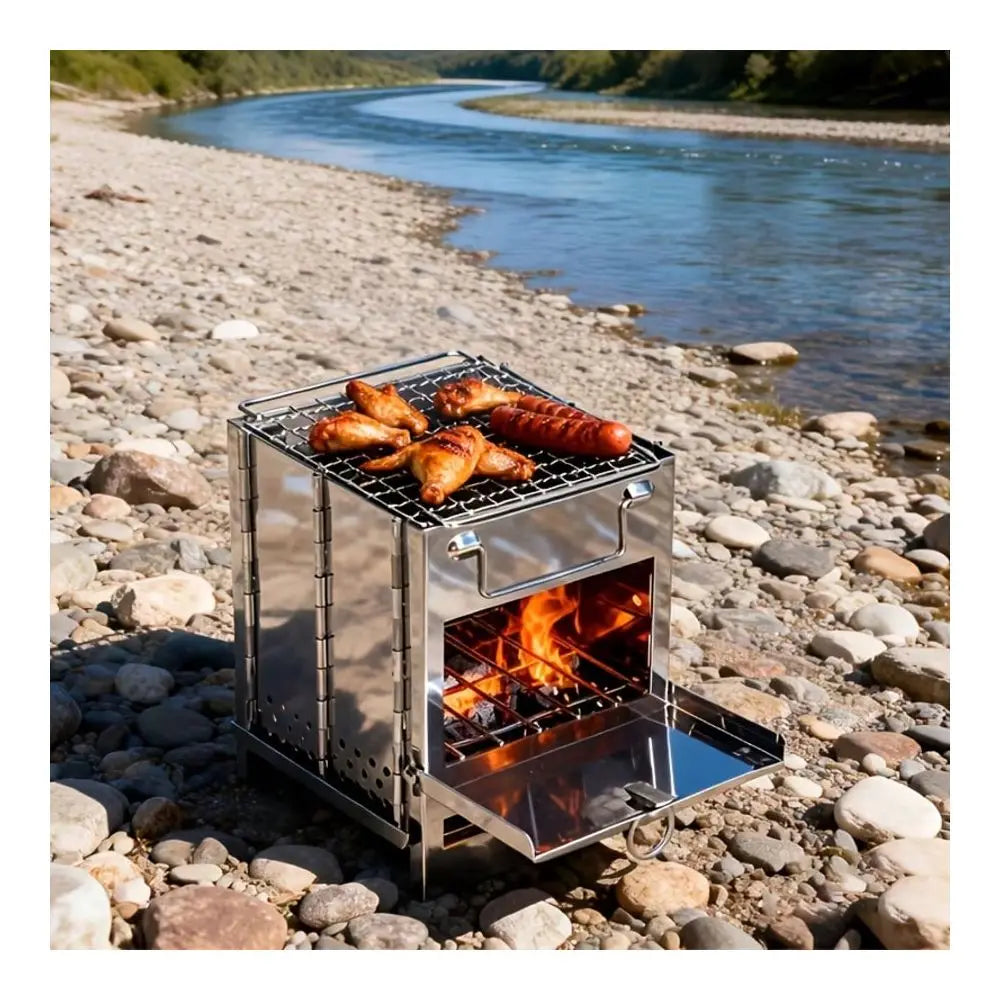 Portable Mini Wood Burning Stove, Lightweight Stainless Steel Camping Stove, Foldable Outdoor Cooking Heating Stove For Camping