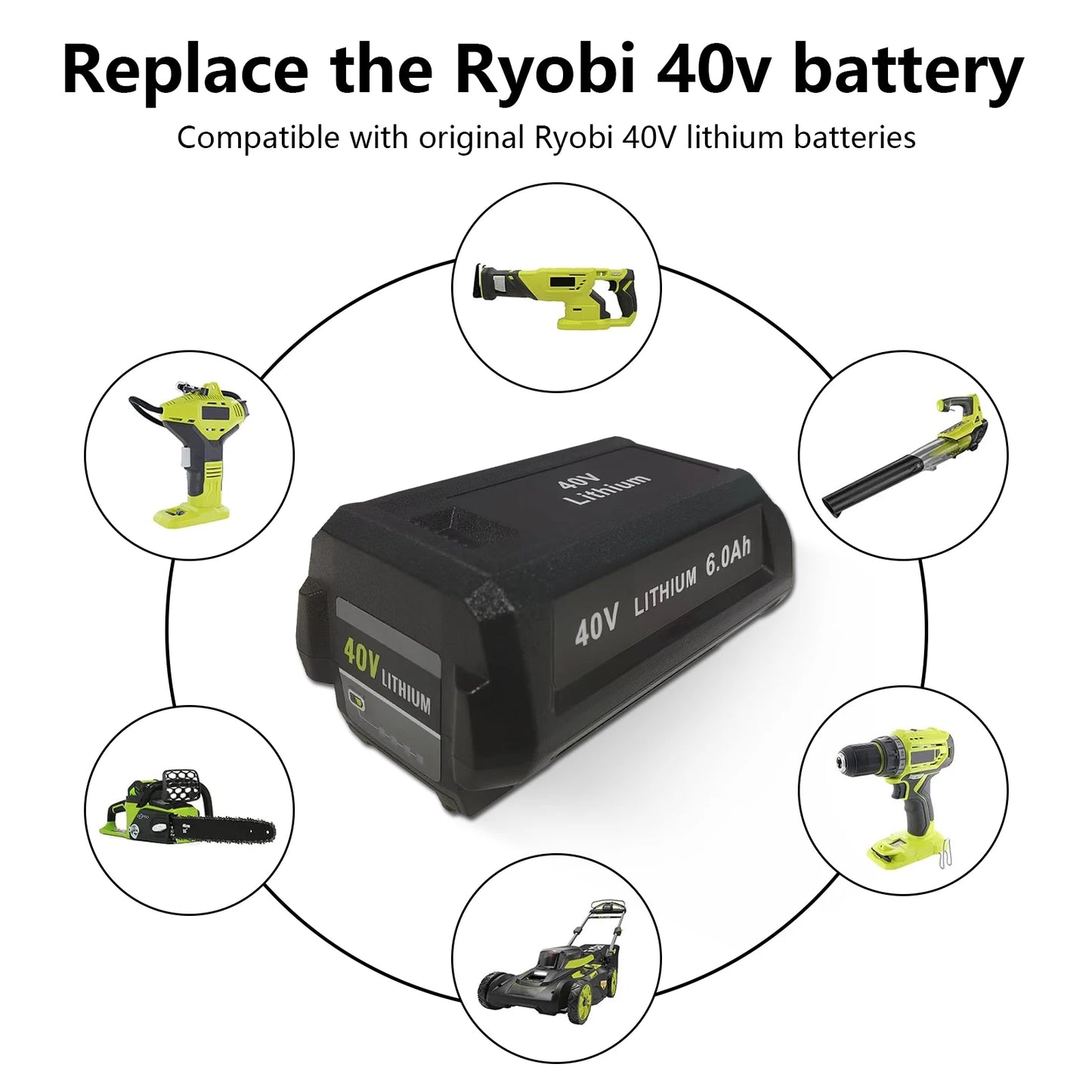 OP4060 40V 6.0Ah Li-Ion Battery For Ryobi OP4060 OP4050 OP4030 OP4026 RY40200 OP4040 RY40430 RY40770 RY40440 100% Brand New