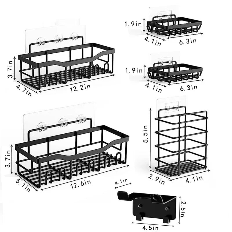 6pcs Stainless Steel Bathroom Kitchen Shelves No Drill Wall Mounted Toilet Organizer Bathroom Kitchen Accessories