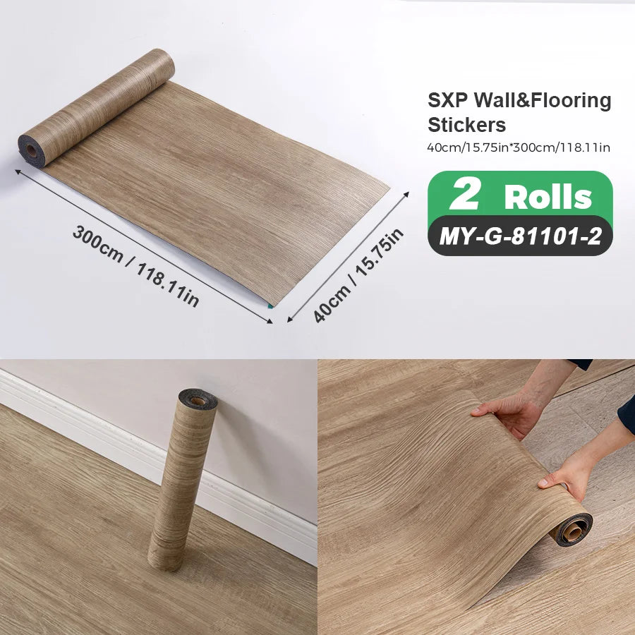 2 Rolls Self-Adhesive Wall and Floor Sticker Peel and Stick 15.75x118.11inch Wood Grain and Marble Design Wallpaper Sticker