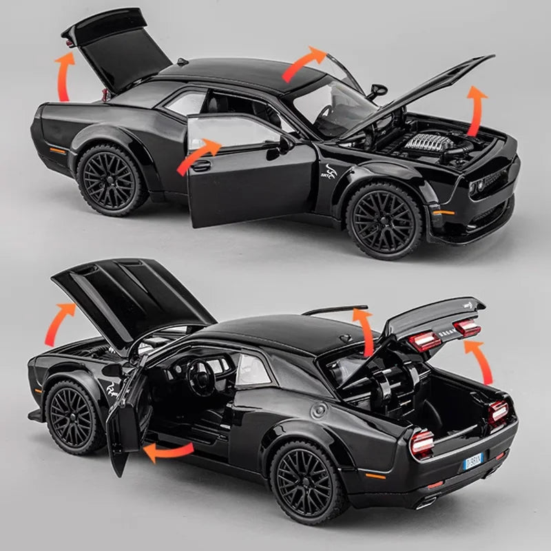 1/32 Dodge Challenger Hellcat Model Car, Zinc Alloy Pull Back Toy car with Sound and Light for Kids Boy Girl Gift