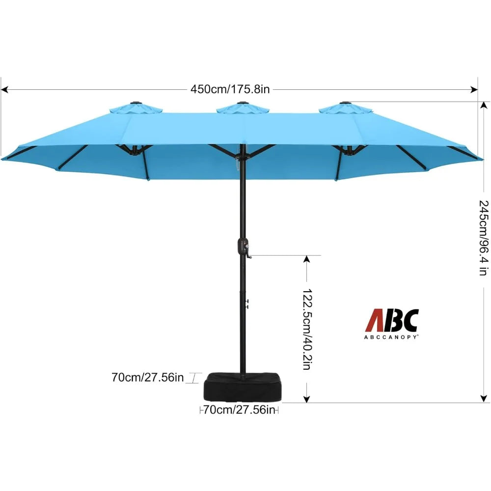 15FT Double-Sided Aluminum Table Patio Umbrella Garden Large Umbrella,Swimming Pool 12+Colors,Turquoise