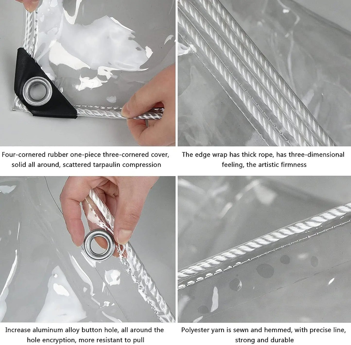 Tarpaulin Transparent Waterproof PVC Plastic with Eyelets for Garden Furniture Plant Greenhouse Pet Hutch Roof Covered Rainproof