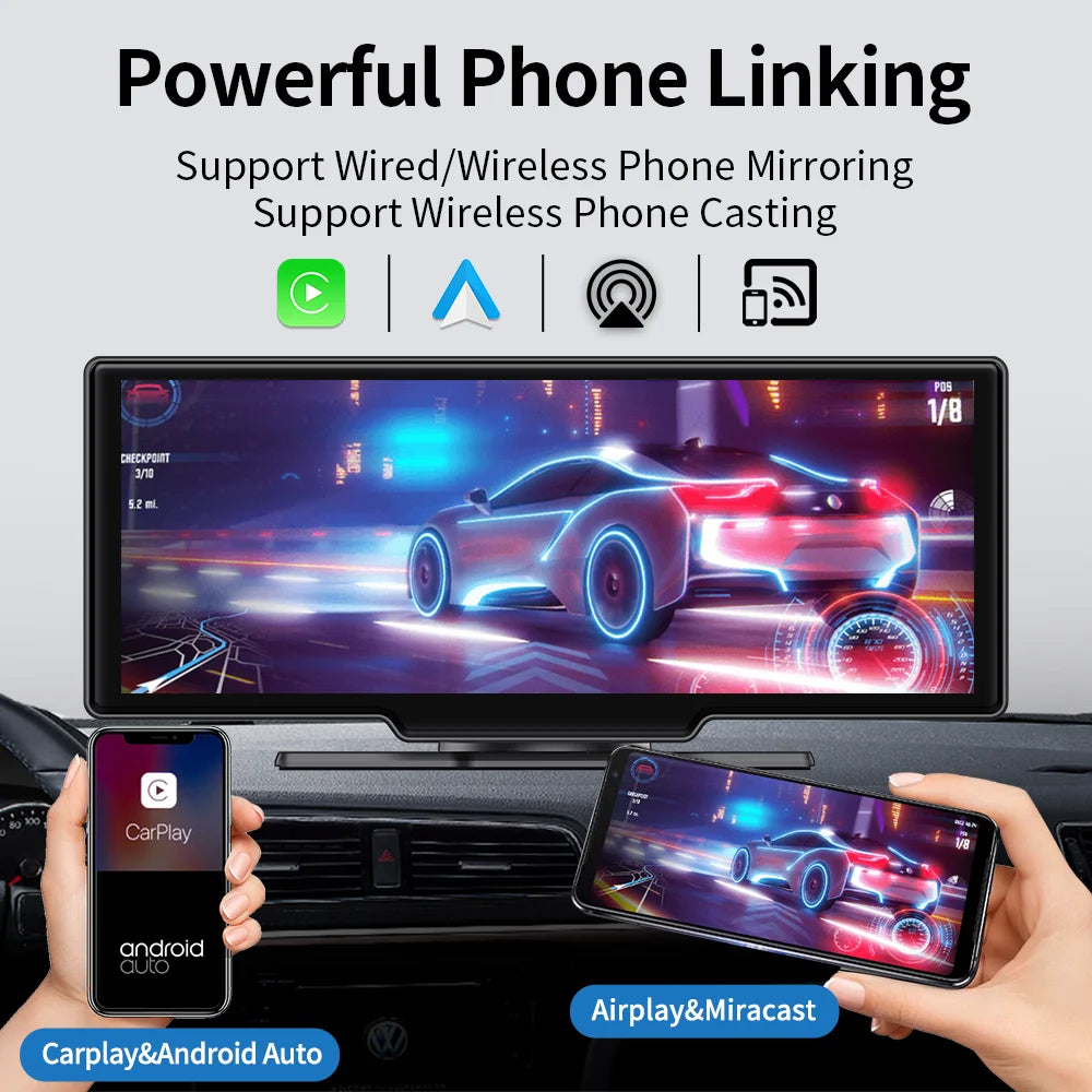 Imagebon 10.26" 4K ADAS Dashcam Wireless CarPlay & Android Auto GPS Navigation AI Voice Control Car DVR with 1080P Rearview Mirror Camera