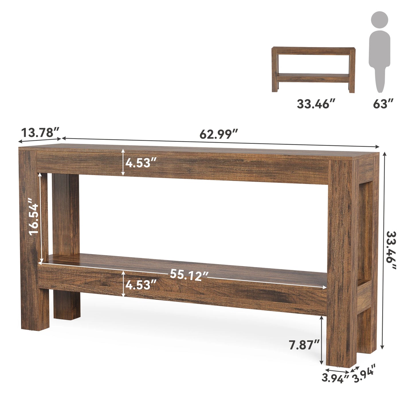 Tribesigns 63" Farmhouse Console Table with 2-Tier Shelves, Long Narrow Wood Entryway Table for Hallway & Living Room