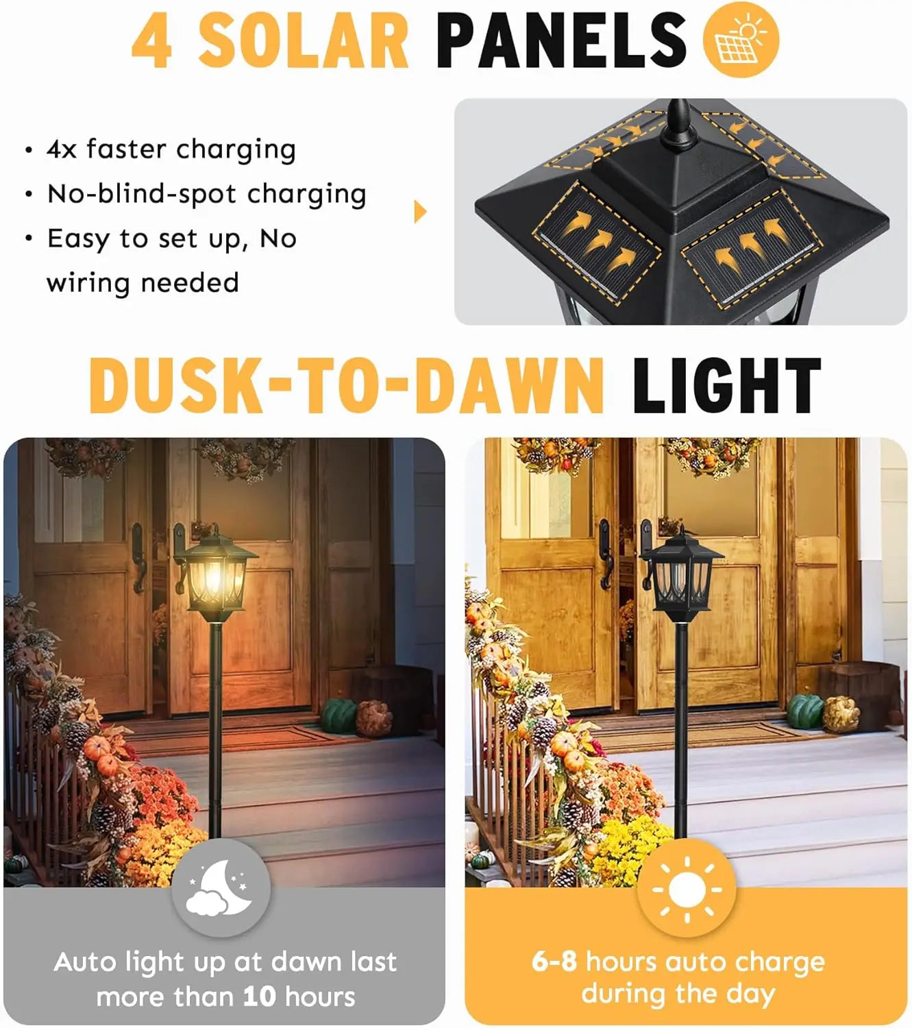 63" Solar Lamp Post Light 2 Pack, Waterproof Outdoor Lights for Patio, Backyard, Porch Decor with Warm White Replaceable Bulb