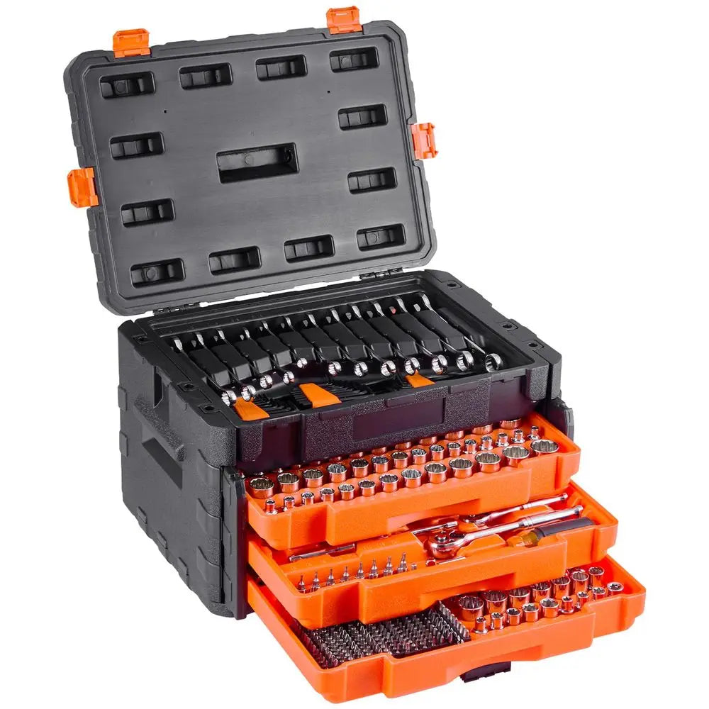 Mechanics Tool Set and Socket Set, 450 Pcs, 1 4, 3 8 and 1 2 inch Drive Deep and Standard Sockets, SAE Metric Mechanic Tool Kit