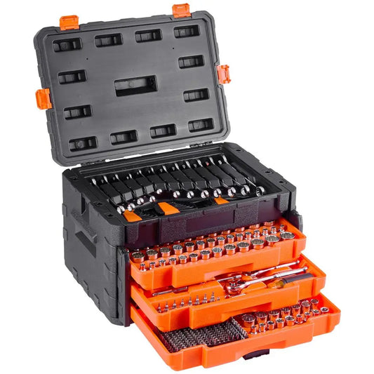 Mechanics Tool Set and Socket Set, 450 Pcs, 1 4, 3 8 and 1 2 inch Drive Deep and Standard Sockets, SAE Metric Mechanic Tool Kit