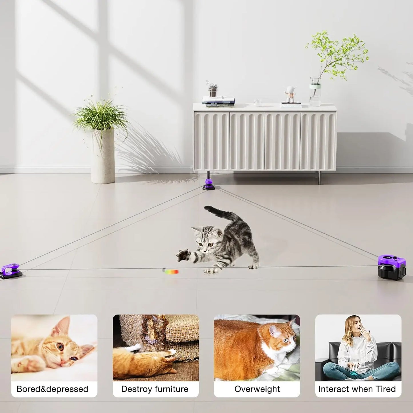 Interactive Cat Treadmill Toy, Auto/Remote Control Mouse Chaser for Indoor Cats & Small Dogs, Purple