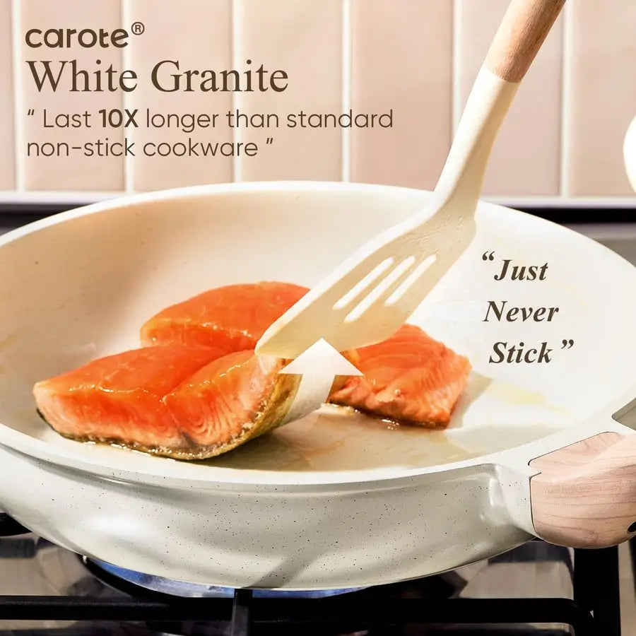 21Pcs Pots and Pans Set, Nonstick Cookware Sets, White Granite Induction Cookware Non Stick Cooking Set w Frying Pans amp Saucep