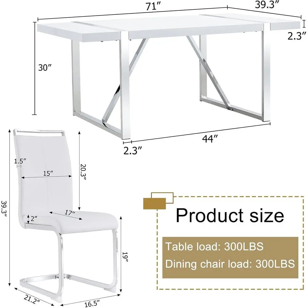 8-Seat Modern Dining Table Set with Leather Chairs