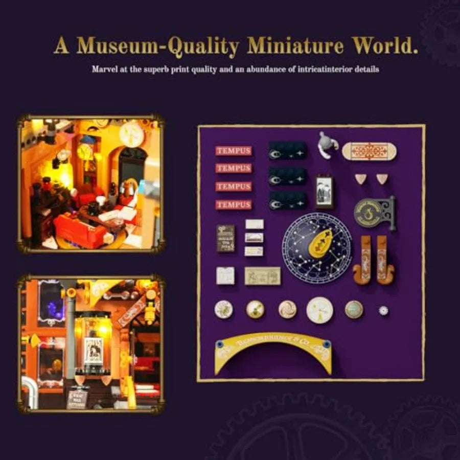 Steampunk Memory Magic Shop Lighting Building Bricks Set 2056 Pcs Modular Display Kit for Adults and Steampunk Lovers in Bronze