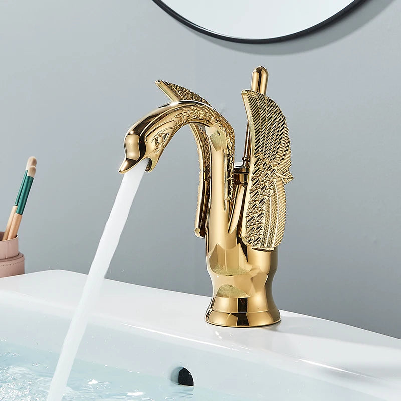 Golden Swan Bathroom Basin Faucet Deck Installation Mixer Taps Hot and Cold Water Basinwash Sink Mixer Taps Brass Crane