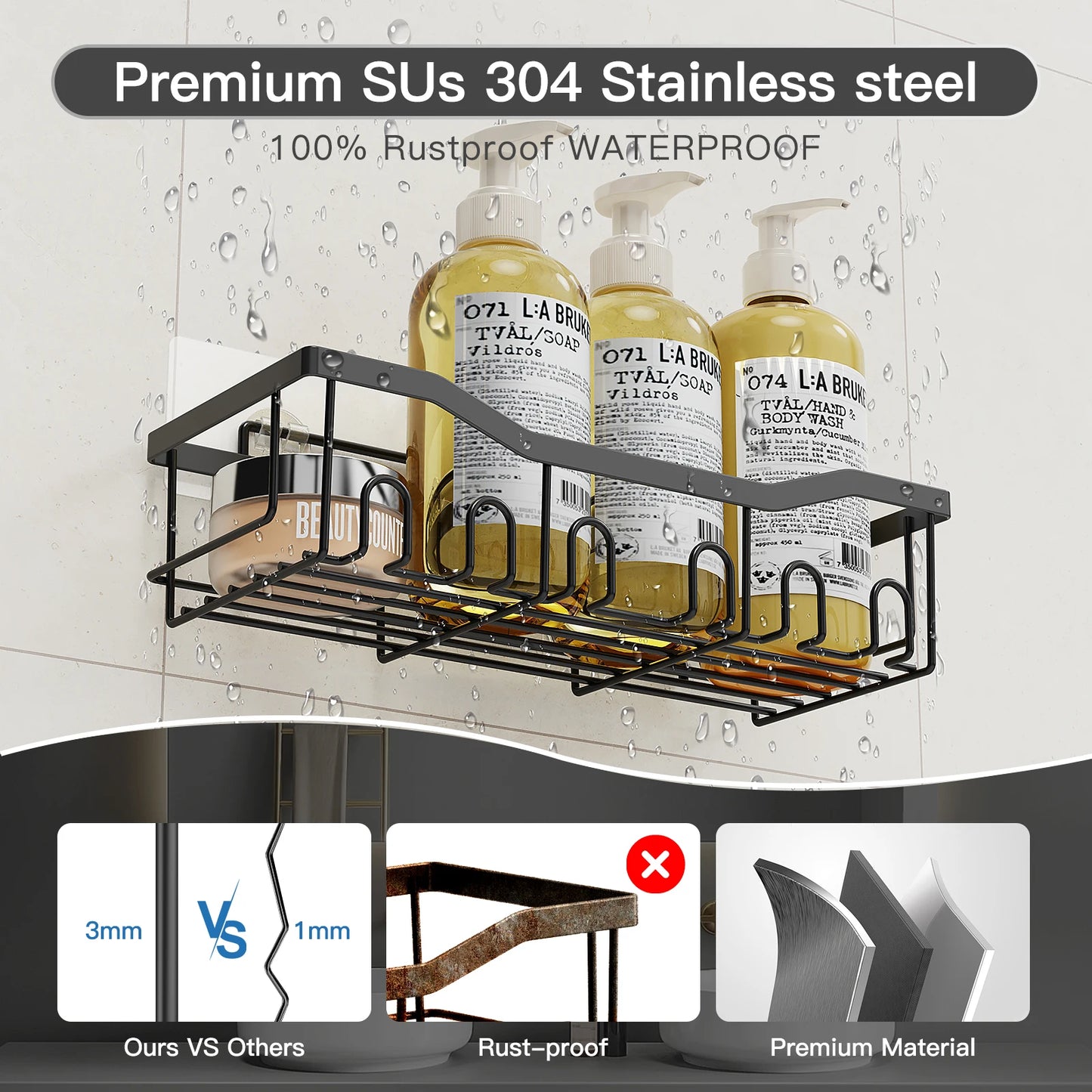 6pcs Stainless Steel Bathroom Kitchen Shelves No Drill Wall Mounted Toilet Organizer Bathroom Kitchen Accessories