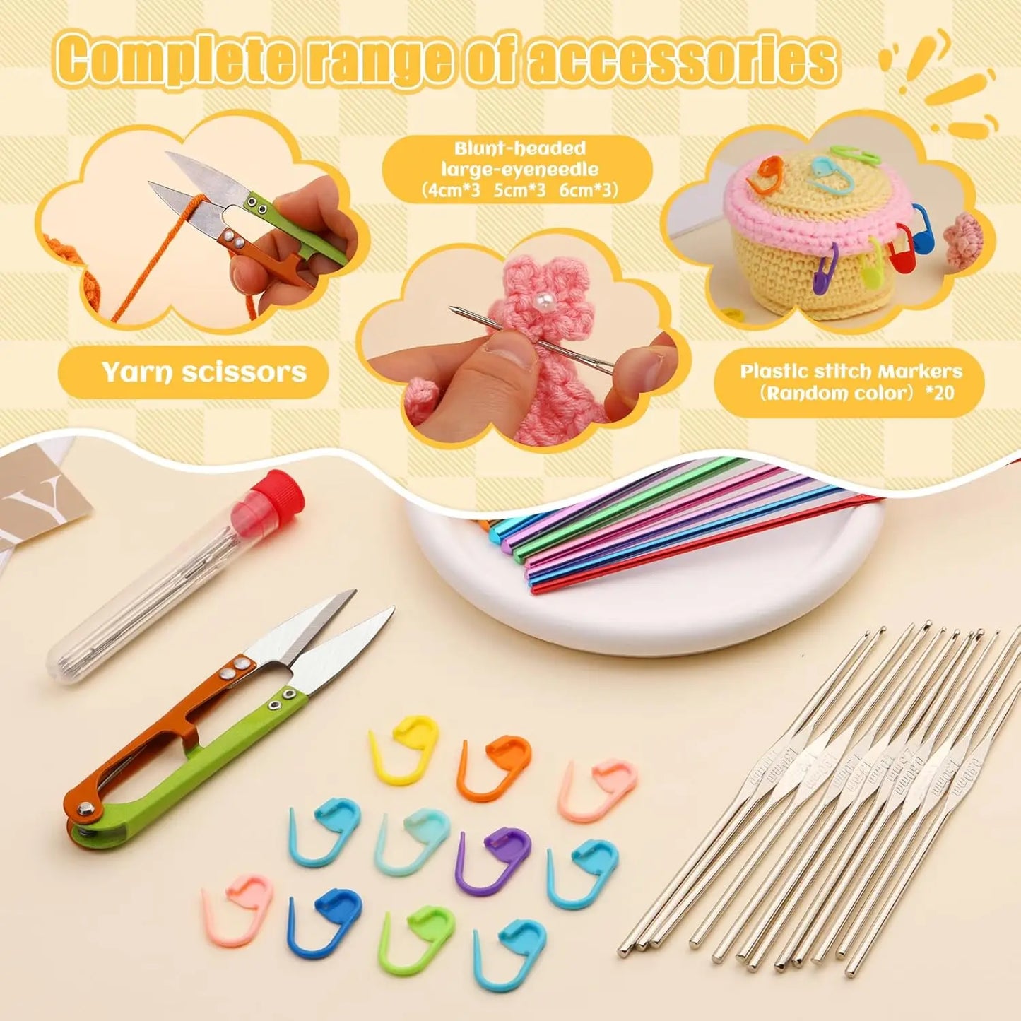 54-Piece Crochet Hooks Set with Storage Case, Ergonomic Knitting Needles for Beginners DIY Craft