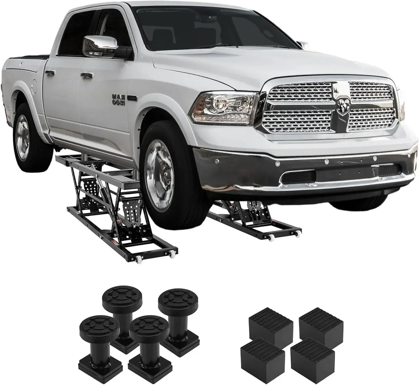 Bestseller7000 LBS Capacity Portable Car Lift, 26.8" Max. Height, with Extended-Length Plates, Heavy-Duty Carbon Steel Truck