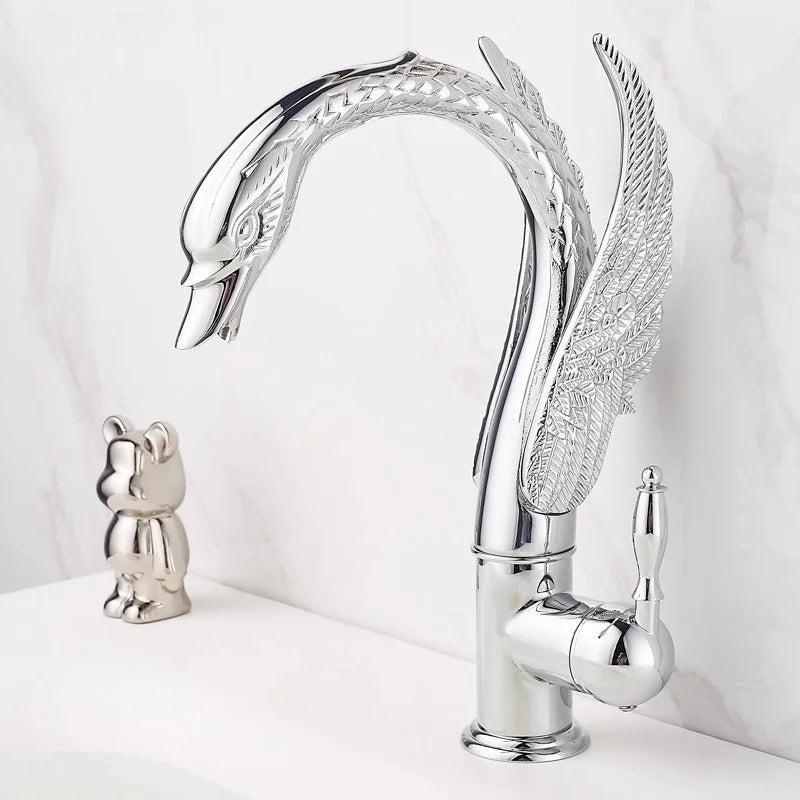 Antique Bronze Swan bathroom faucet copper Gold basin faucet hot cold water faucet black sink faucet Chrome Lavotory Faucet