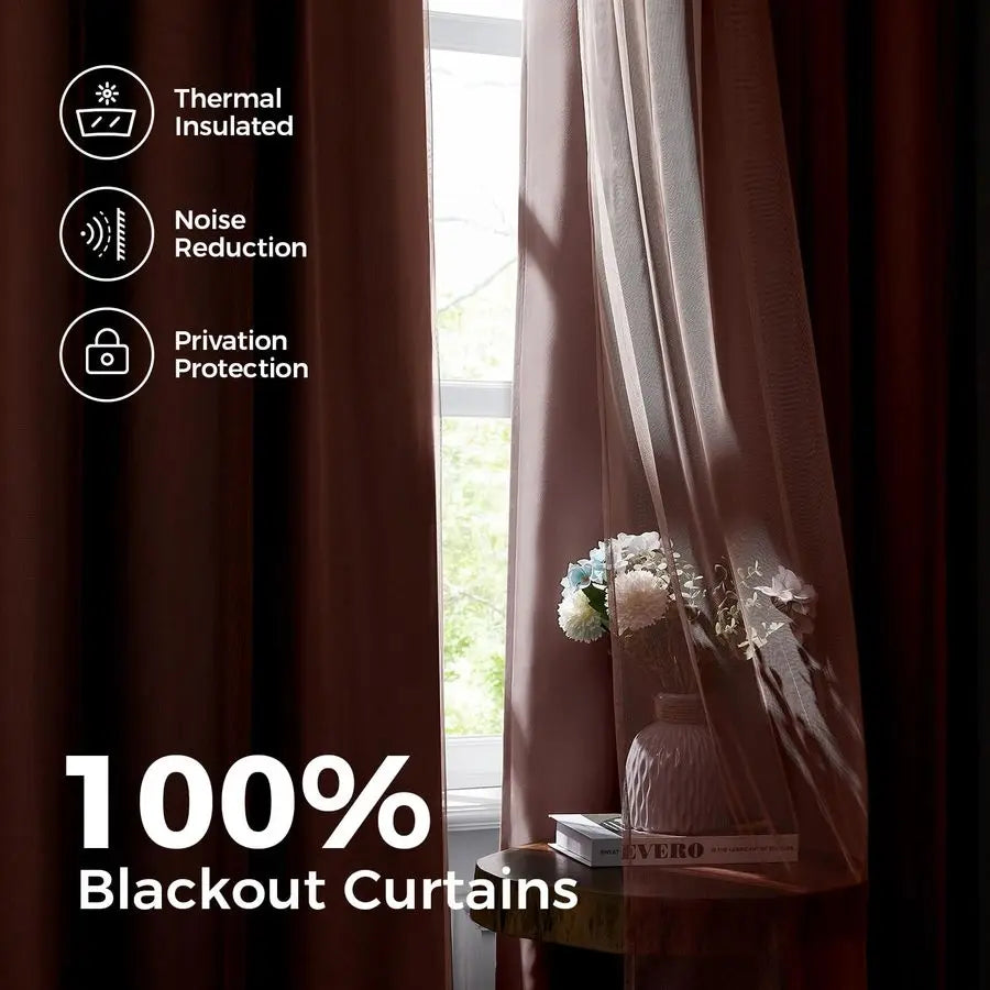 Blackout Curtains for Bedroom, Double Layer Pink Curtains, Black Out Curtain 84 inch Long with Sheer Overlay for Living Room, Ro